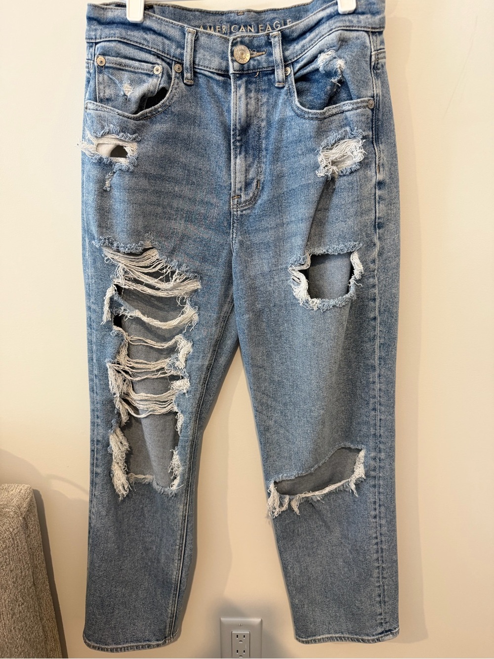 American Eagle Outfitters Distressed Light Blue Boyfriend Jeans